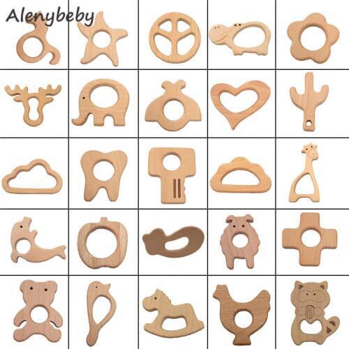 1pc BPA FREE Beech Wood Teether Cartoon Wooden Animal Baby Teether Toy Safe Newborn Kids Teething Toys Chewable Baby Products