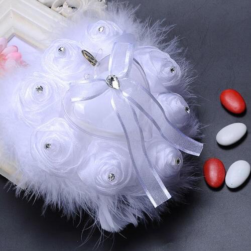 Romantic White Heart - shaped Wedding Party Supplies Wedding Ring Pillow Jewelry Box Rose Rhinestones Gift Ring Box