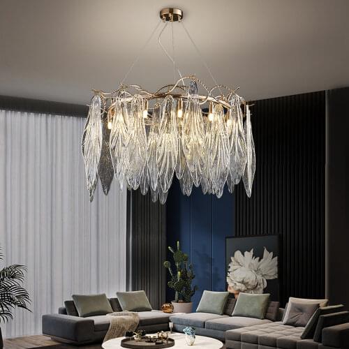 Luxury Crystal chandelier for Living Room Gold Led Lustre Modern Design Round/ Rectangle Indoor Home Decor Light Fixture