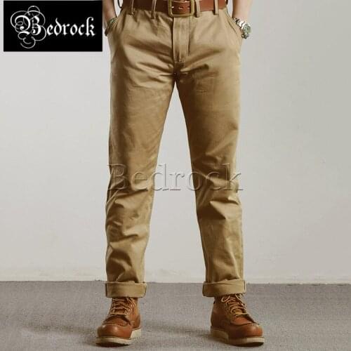 Bedrock 10oz cargo pants men army green officer chino army pants Raw Denim casual pants pure cotton slim straight khaki overalls