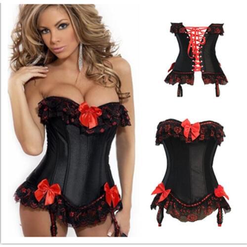 Steampunk Sexy Corset Dress Bowknots Boned Bustier Burlesque Waist Trainer Body Shaper Slimming Lace Corset Tops Plus Size S-6XL