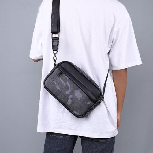 New Mens Multifunction PU Leather Crossbody Bags casual camouflage Messenger Bag Small Leather Sling Shoulder Bags