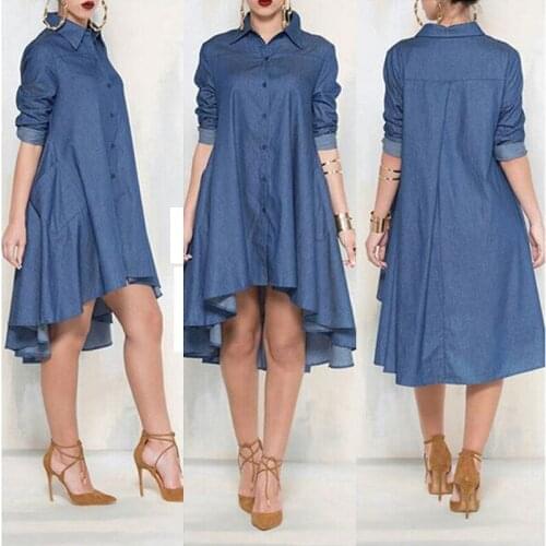 Nowsaa Women Denim Jeans Shirts Dress Casual Loose Long Sleeve Autumn Fall Blouse Sundress Vestidos Cocktail Outfits Shirts