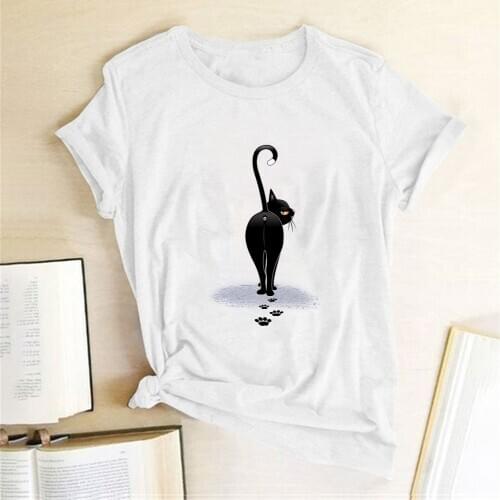 Arrogant Cat Printed T-shirts Women Summer Clothes Woman Tshirts Casual Tops for Teens Fashion Graphic Tees Harajuku Ropa Mujer