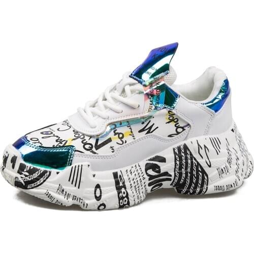 2021 Hot Mesh Breathable Graffiti Daddy Females Shoes Casual Platform Sneakers Women Vulcanized Shoe Spring Footwear Chaussures