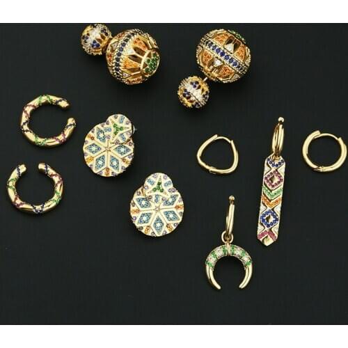 Top Quality Fancy Earrings Micro Pave CZ Crystals Cross Stripe Cirsle Earrings For Women INS Jewelry