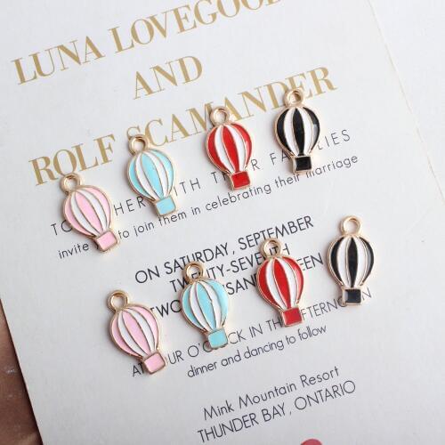 10pcs/lot Gold Color Back Enamel Hot Air Balloon Charms 11*20mm Trendy Zinc Alloy Metal Pendant Fit Bracelet Keychain