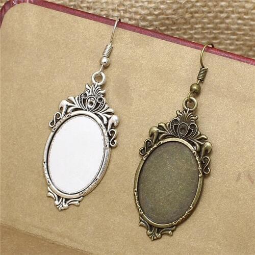 12pc/lot 18*25mm two color Oval Cabochons Setting Earring Base Cabochon Cameo Settings Fit For Dangle Earring DIY T569