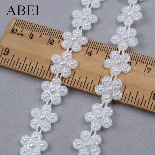 2yards 13mm Pearl Beaded Cotton String White Plastic Flower Lace Wedding Party Decoration DIY Crafts Accessories