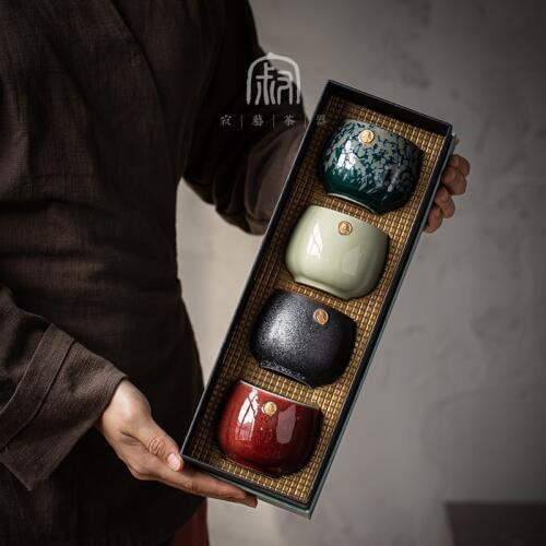4PC ceramic teacup set tea set large capacity teacup master cup single cup tote bag gift box Japanese style