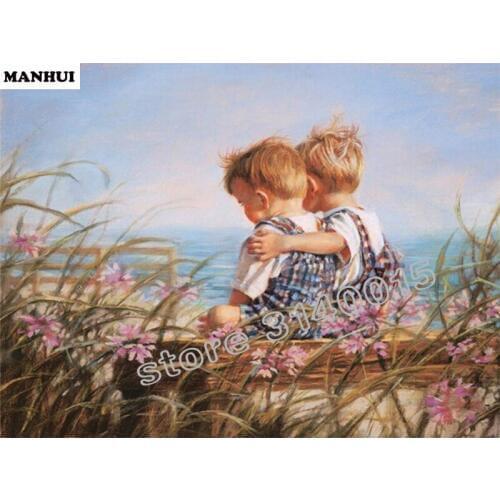 Diamond Mosaic Painting Cross Stitch Two children Square Full Decorative Diy Diamond Embroidery Fashion Gifts ABC374