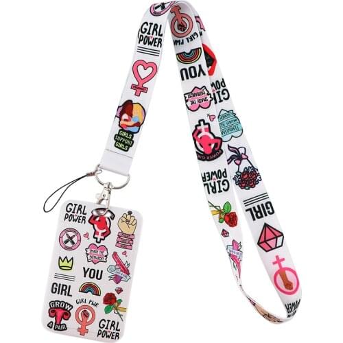 CB459 Girl Power Woman Feminism Key Lanyard Car Keychain Office ID Card Passport Gym Cell Phone Key Ring Badge Holder Jewelry