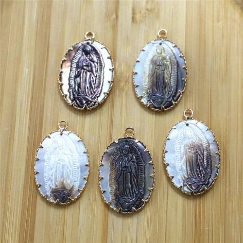 Virgin Mary Pendant Necklace Religious Exquisite Shell Hand-Carved Necklace Ladies Goryeo Feminine Christian Jewelry
