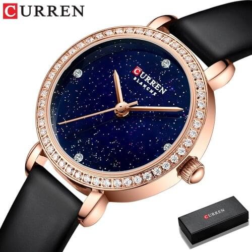 Curren New Ladies Starry Sky Dial Charm Wristwatch for Men Fashion crystal Ladies Belt Quartz Watch Female Clock Relogio