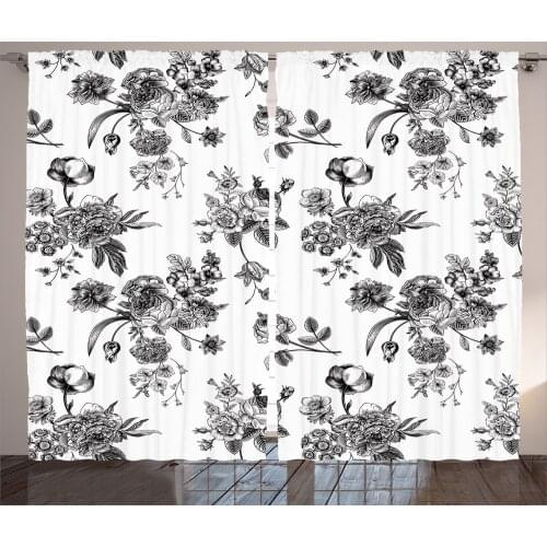 Floral Curtains Asian Style Flower Bouquets Pattern Satin Fabric Drapes for Living Room Bedroom 2 Panel Window Set