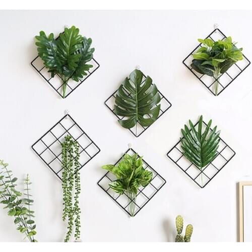Farmhouse Decorating Style Metal Grid Backdrop Wall Decor Artificial Hanging Plants Iron Storage Rack DIY Home Decor Accessories