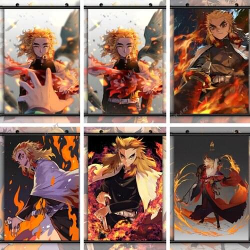 Home Decor Anime Posters Print Demon Slayer Kimetsu Rengoku Kyoujurou Retro Pictures Room Decor Nordic Wall Art Canvas Painting