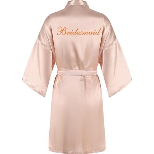 Bride Champange robes satin women orange writing bridesmaid kimono bridal dressing gown team silk bathrobe short