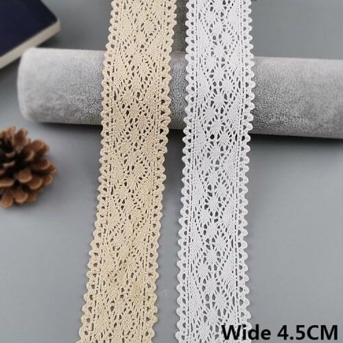 4.5CM Wide White Beige Cotton Embroidered Lace Ribbon Table Cloth Placemat Home Sofa Sewing Trim DIY Handmade Splicing Material