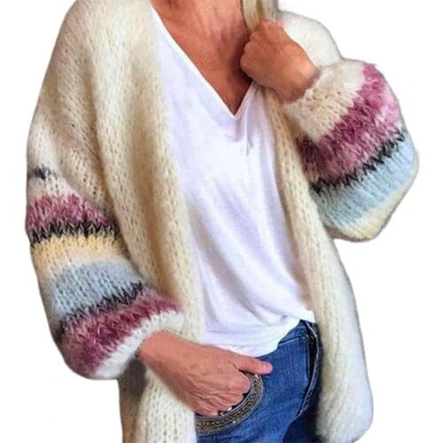 Multi Colors Stripe Cardigan Loose Fit Lantern Sleeve Skin-friendly Breathable Cardigan Coat Women Accessory for Office 2021