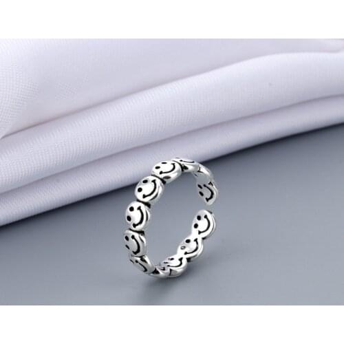 925 Sterling Silver Simple Couple Smiley Face Ring Ladies Opening Adjustable Wedding Declaration Jewelry Exquisite Gift