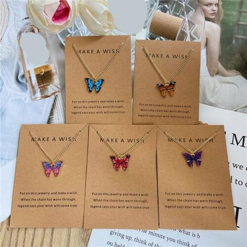 Korean Fashion Colorful Cute Butterfly Pendant Necklace For Women Silver Color Statement Necklace Jewelry Gift hip hop jewelry