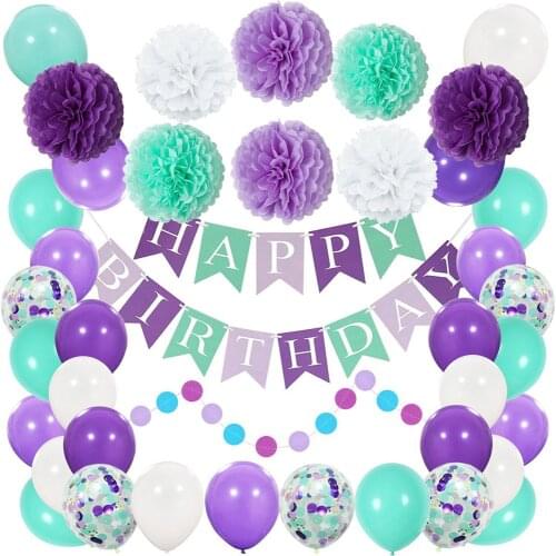 Little Mermaid Balloon Banner birthday party Decoration Purple light green white color dot garland confetti ballons Girls Favor