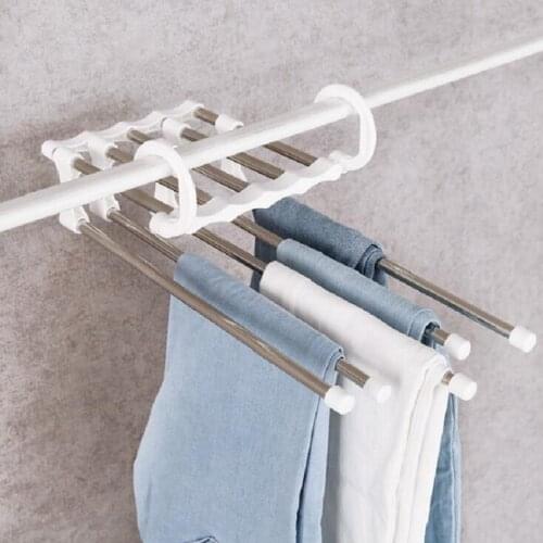Multi-functional 5 In 1 Trouser Storage Rack Adjustable Pants Tie Storage Shelf Closet Organizer Stainless Steel Clothes Hanger