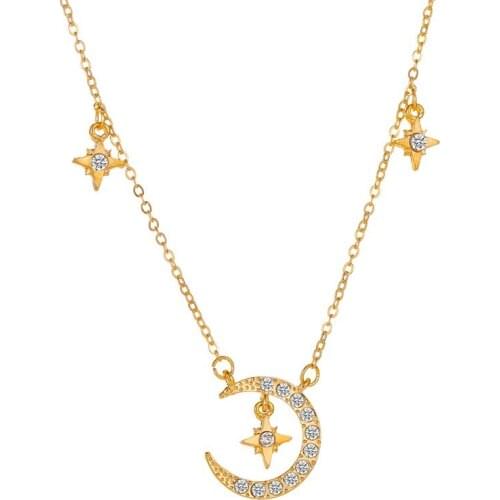 KSRA Trendy Moon Star Crystal Necklace For Women Female INS Gold Meniscus Pendant Necklace Jewelry 2020 New