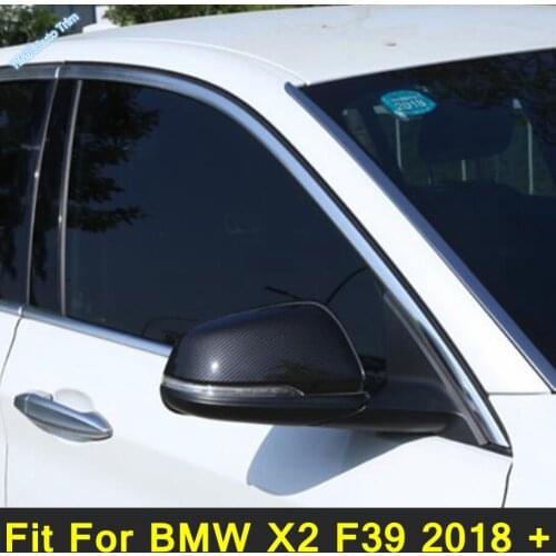 Lapetus Carbon Fiber Look Side Door Rearview Mirror Cover Trim 2 Piece Fit For BMW X2 F39 2018 - 2021 ABS Exterior Parts