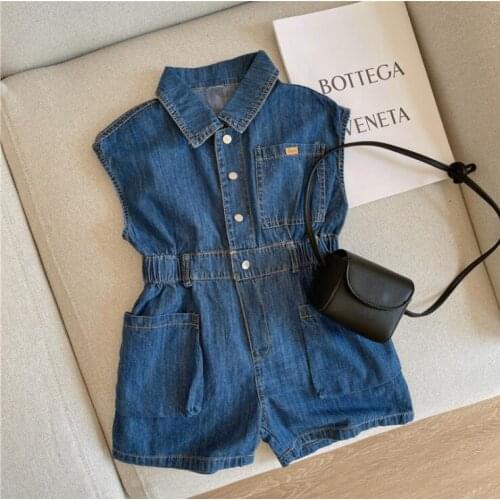 2021 new stylish girls boys denim overalls fashion summer cotton kids jumpsuit