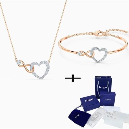 New Fashion Rose Gold INFINITY HEART Necklace Bracelet Set Represents Love, Promises To Give Girlfriend A Valentines Day Gift