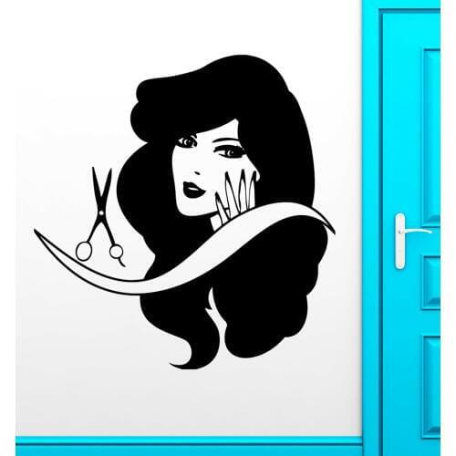 Hairdresser Wall Stickers for Beauty Salon Sexy Girl Long Hair Sticker Barber Hair Extension Vinyl Wall Decal Murals A276