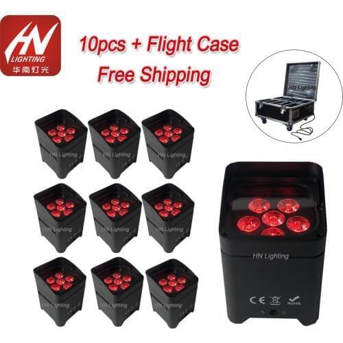 10pcs App control uplighting Hex 6*18W 6in1 RGABW UV LED Battery Projector LED Par Lights for wedding