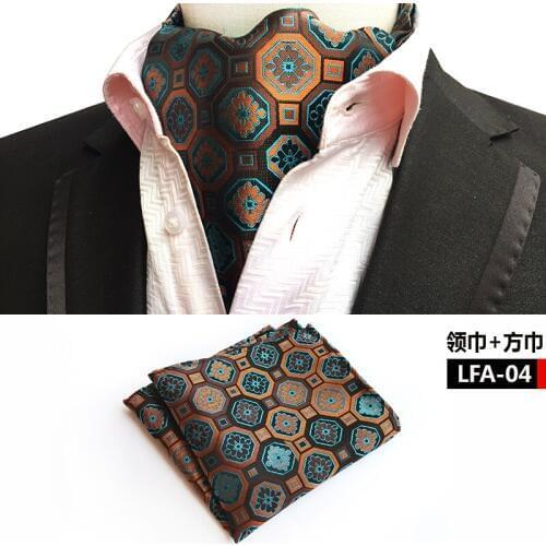 2 Pcs/Set Luxury Men Formal Scarf Set Golden Green Floral Pattern Scarves with Pocket Square