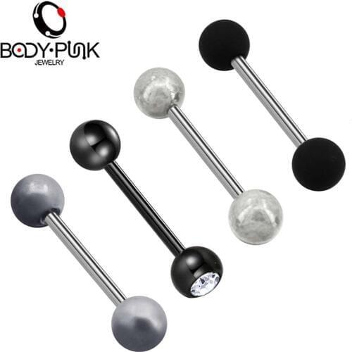BODY PUNK New 14G 1.6mm Tongue Piercing Barbells CZ Stainless Steel 4PCS Tongue Rings Body Piercings Jewelry for Women Nipple