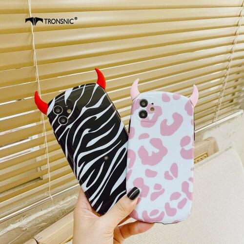 Devil Horns Phone Case for iPhone 12 11 Pro Max XR Xs MAX Soft Zebra Cow Silicone Case for iPhone 7 8 Plus Black Pink Covers Hot