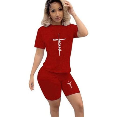 Two Pieces Set Tracksuit Women T-Shirts and Shorts Suit Harajuku Tops Tees Casual Print Short Sleeve Shirts Female Outfits Plus
