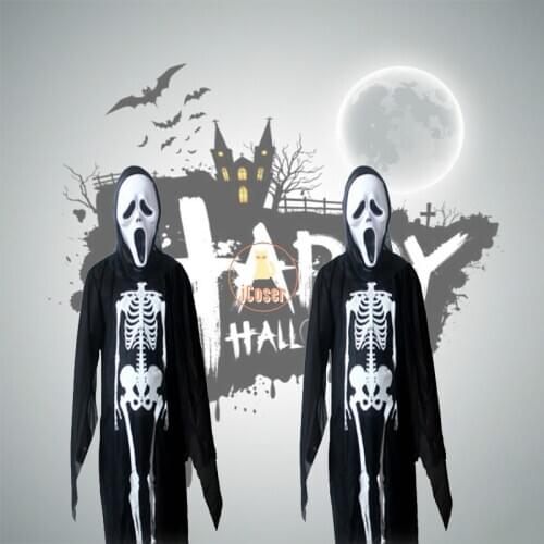 Halloween Party Family Horror Cosplay Costume Skull Skeleton Scary Robes Gloves Dress Ghost Clothes Adult Children Holiday Party