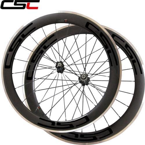 CSC 23mm 60mm clincher carbon bike wheels with Alloy brake track with novatec hub+ sapim cx ray or pillar 1420 cn 424 spokes