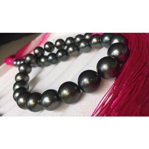 Pearl Necklaces Fine Jewelry 1030 Natural Ocean Tahiti Black Green 12-14mm Gray Peals Necklaces for Women Fine Pearls Necklaces