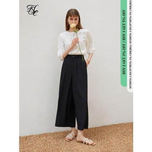 FANSILANEN Office Lady Nine Point High Waist Wide Leg Pants Womens Summer 2021 Thin Drape Casual Pants Loose Black Pants