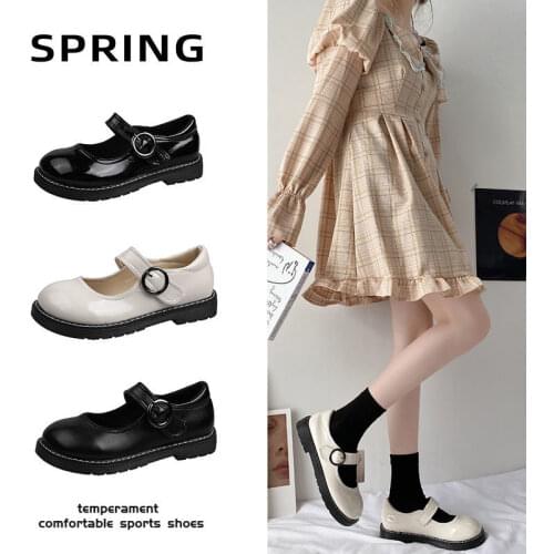 2021 Womens Shoes Fashion Sexy Small Leather Shoes Thin Retro Casual Round Toe Solid Color British Flat Mary Jane Shoes
