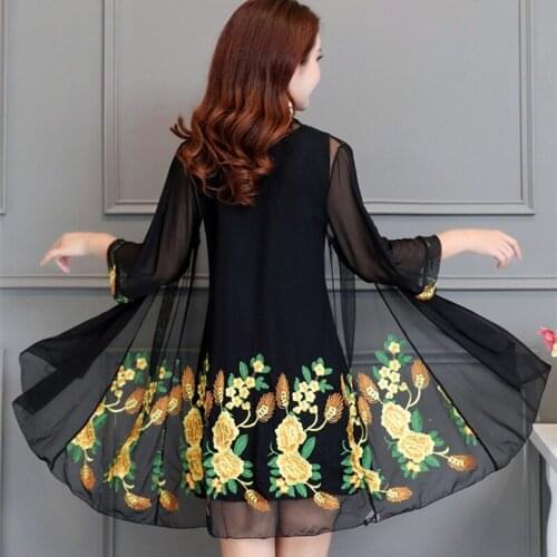 Boho Embroidery Print Lace Jacket Women Cardigan Plus Size Thin Coat Three Quarter Sleeve Beach Sun Protection Clothing Y978