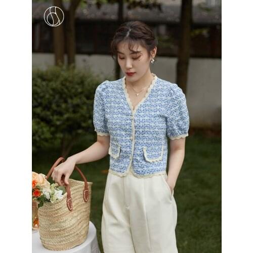 DUSHU Office Lady Womens Romantic Sweet Embroidered Top 2021 Summer New Retro Temperament V-neck Small Cardigan