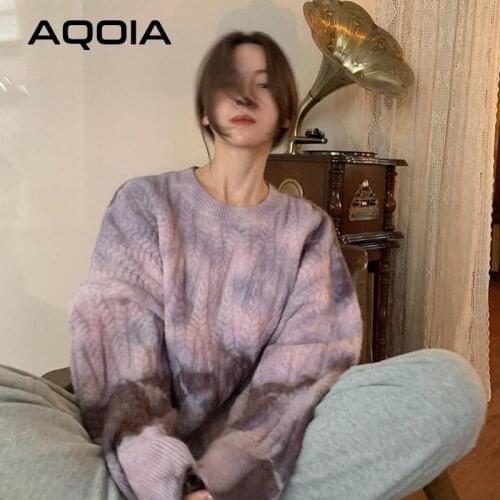 Winter Streetwear Tie dye Knit Womens Sweater Loose Long Sleeve Wool Warm Sweaters Women 2020 INS Fashion Female Pullovers