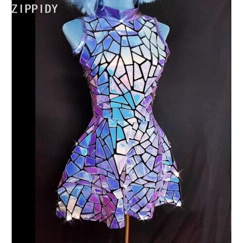 Full Sparkly Blue Purple Reflective Sequin Dress Women Dance Show Wear Prom Birthday Celebrate mini Dress Collection