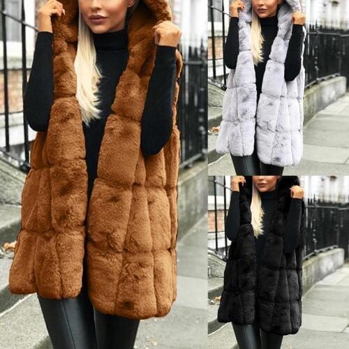 Winter Thicken Faux Fur Vest Jacket Casual Women Solid Color Hooded Waistcoat Suitable for fall winter wear jacket women
