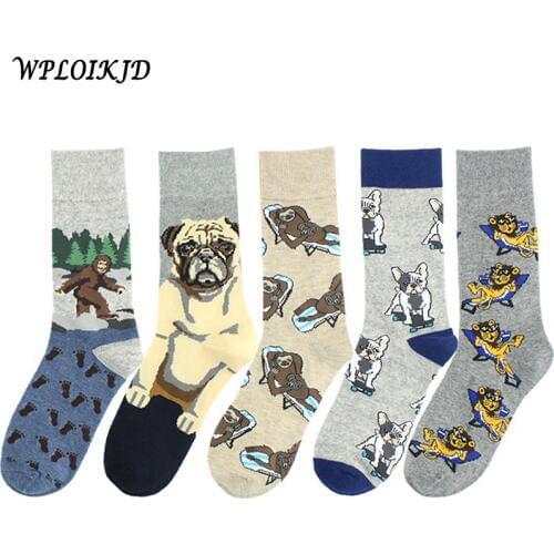 [WPLOIKJD]1 Pair Men Cotton Colorful Cute Funny Socks Men Classic Creative Animal Print Hip Hop Calcetines Hombre Sox Skarpetki