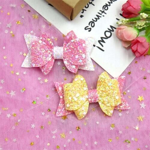 1 pc Cute Glitter Hair Accessories for Baby Girls Double Layer Bling 2020 Hair Bows Clips Children Cake Scrunchies Hair Pins